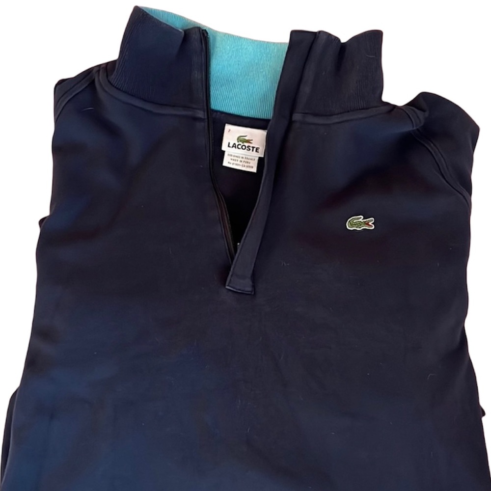 Lacoste size 7 (XXL) navy blue 1/4 zip Stand-Up Collar Cotton Sweatshirt.